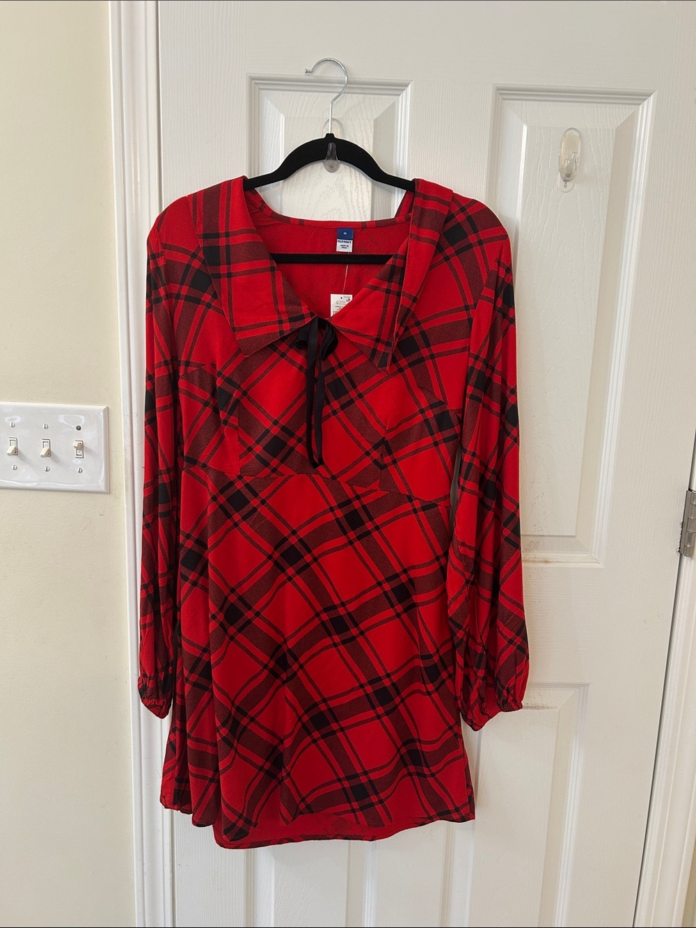 Old Navy Red and Black Plaid Long Sleeve Dress